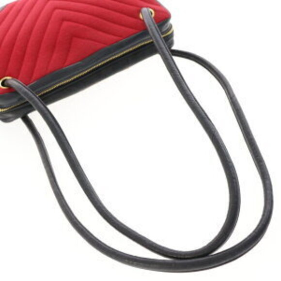 Chanel V Stitch Shoulder Bag Lambskin Navy Blue Red - Picture 5 of 10